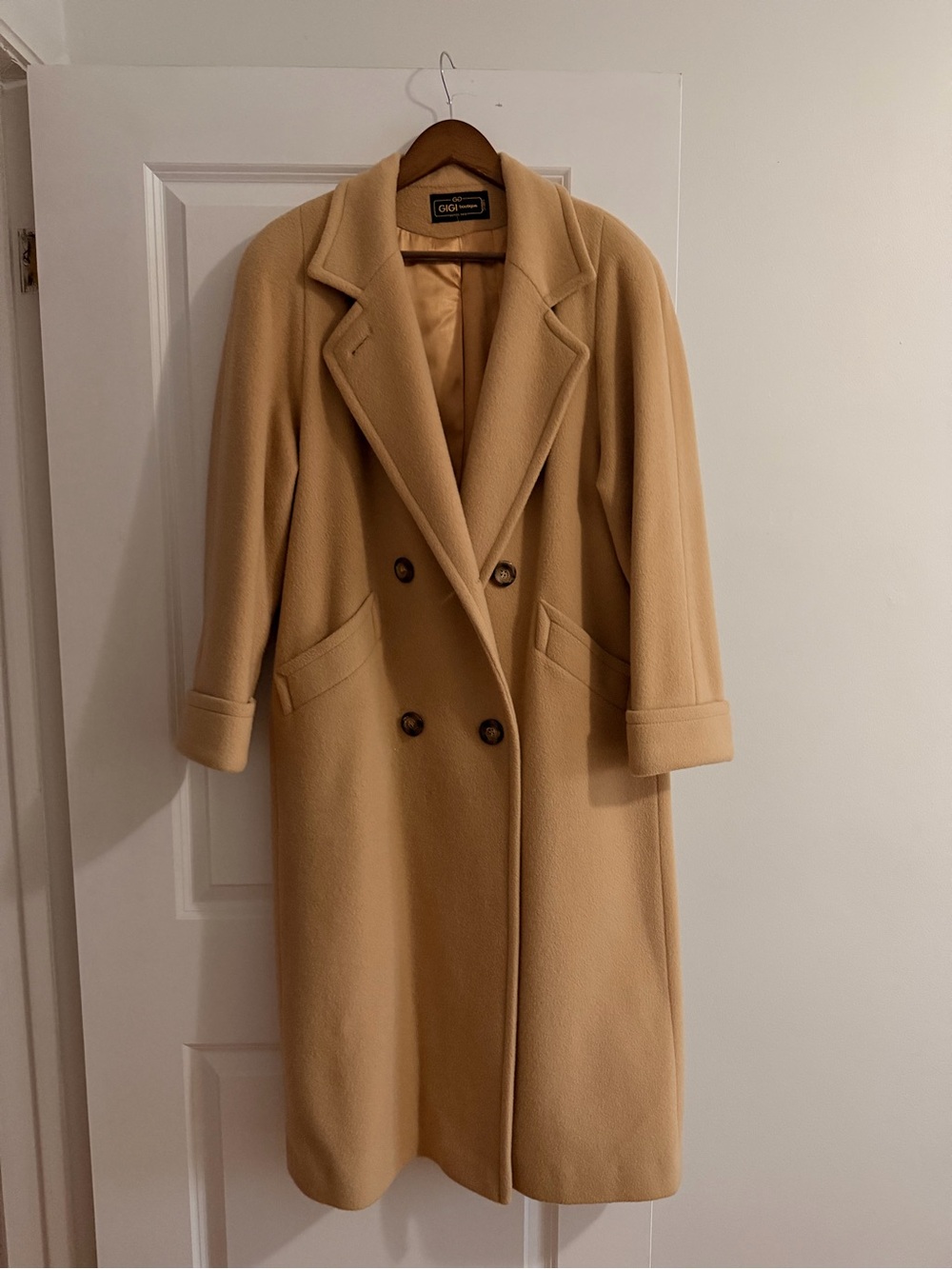 Double-Breasted Camel Wool Coat - Women's